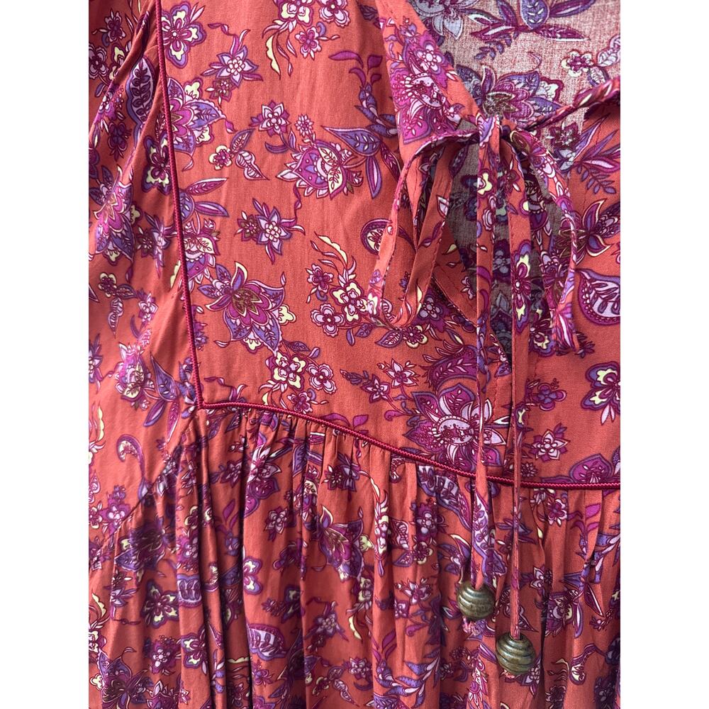 Natural Life Tunic Peasant Babydoll Mini Dress Red Purple Size Medium - Picture 6 of 10